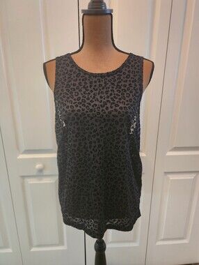Zyia Active Sleeveless Black Leopard Print Velvet Mesh Burnout Sheer Tank Top